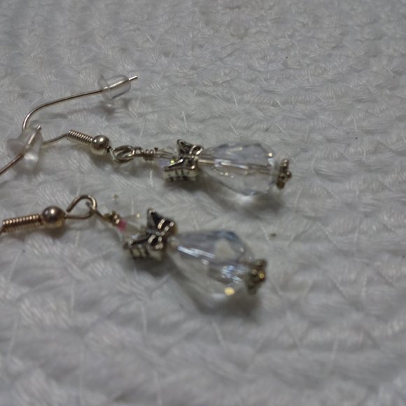 Beautiful CRYSTAL & SILVER BUTTERFLY Handmade Sterling 925 Dangle Earrings #5D - Picture 3 of 3